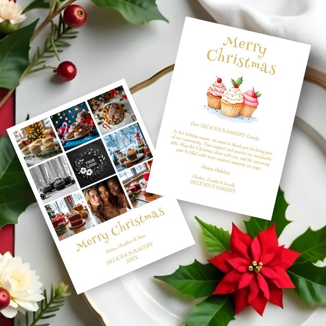 Tarjeta Festiva Cute Christmas Cupcakes Collage 8 Photos Business  (Cute Christmas Cupcakes Collage 8 Photos Business Holidays Cards.)