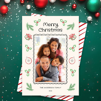 Tarjeta Festiva Cute Christmas Doodles Photo ChristmasHoliday Card