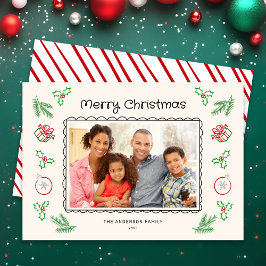 Tarjeta Festiva Cute Christmas Doodles Photo Holiday Card