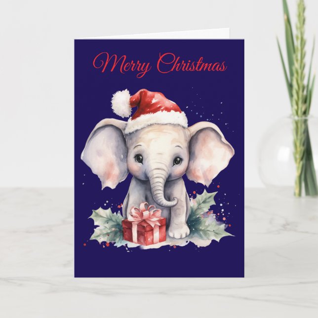 Tarjeta Festiva Cute Christmas Elephant (Anverso)