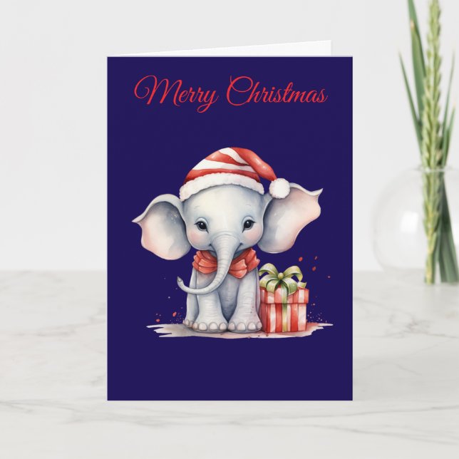Tarjeta Festiva Cute Christmas Elephant (Anverso)