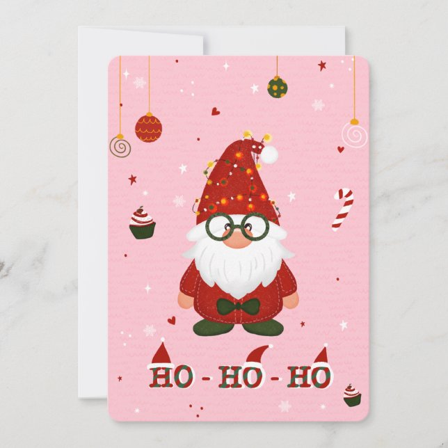 Tarjeta Festiva Cute Christmas Gnome Holiday Card (Anverso)