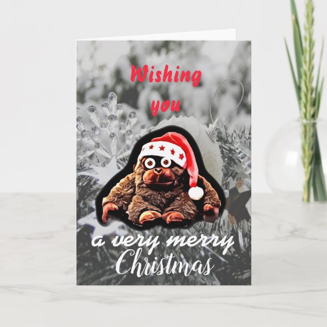 Tarjeta Festiva Cute christmas monkey holidays holiday card (Anverso)