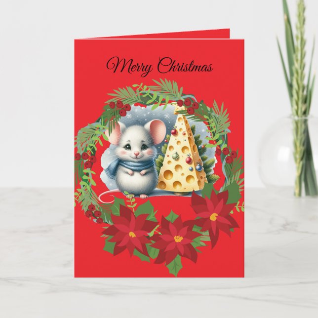 Tarjeta Festiva Cute Christmas Mouse Folded Holiday Card (Anverso)