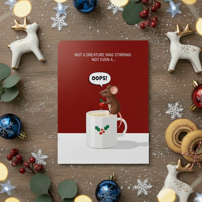 Tarjeta Festiva Cute Christmas Mouse Oops Mug Funny Xmas Card (Subido por el creador)