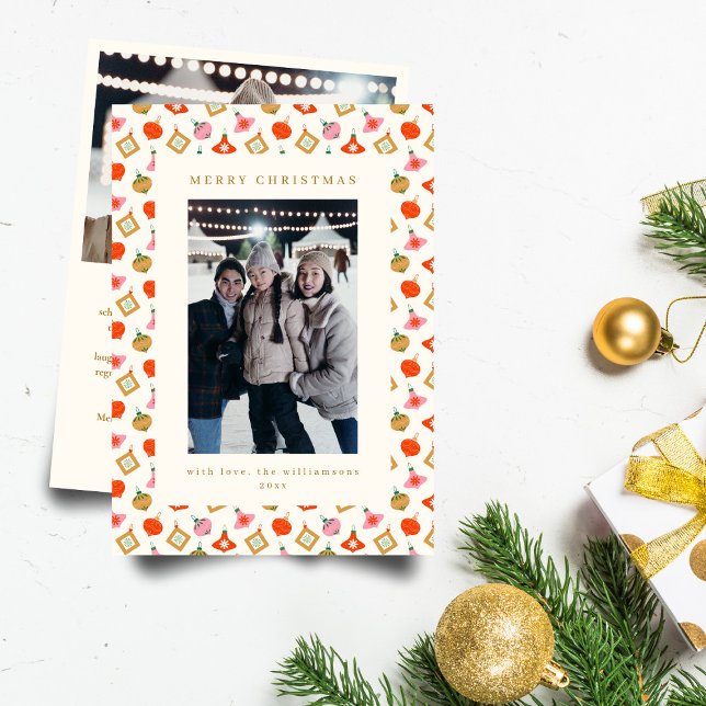 Tarjeta Festiva Cute Christmas Ornaments Colorful Family Photo (Subido por el creador)