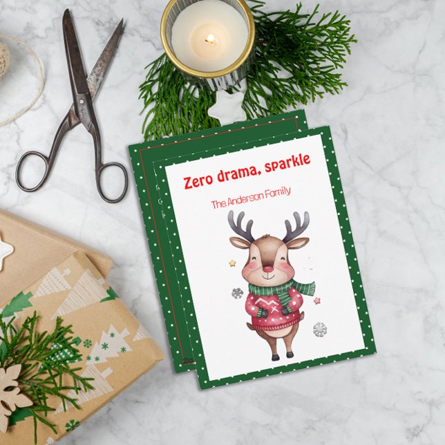 Tarjeta Festiva Cute christmas reindeer funny wish green Postcard (Subido por el creador)