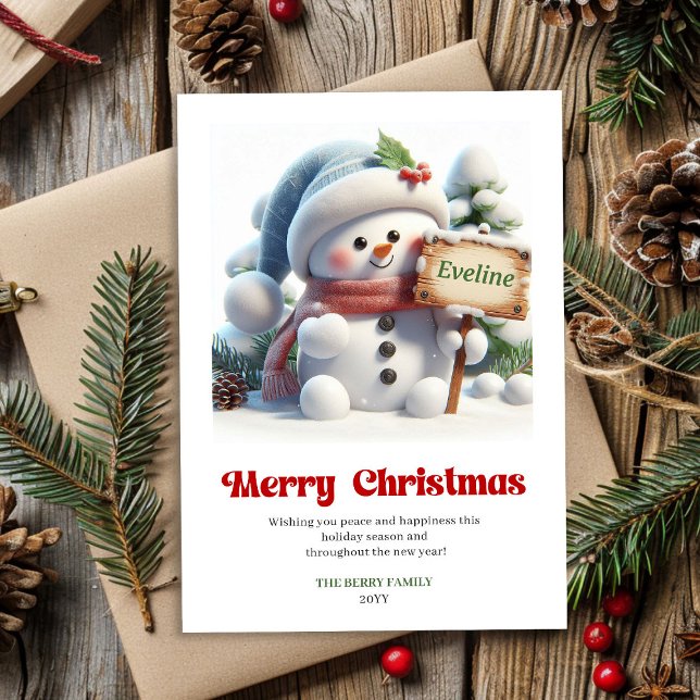 Tarjeta Festiva Cute Christmas snowman classic kids holiday card   (Cute Christmas snowman classic kids holiday card printable)