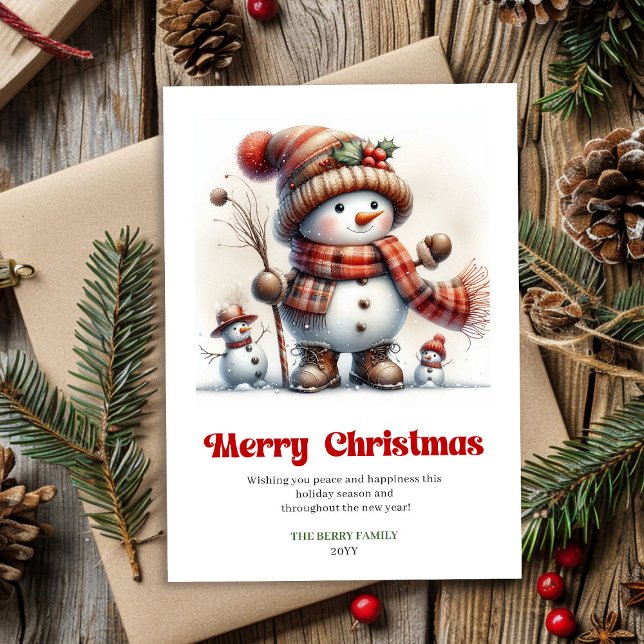 Tarjeta Festiva Cute Christmas snowman minimalist kids card   (Cute Christmas snowman minimalist kids card editable)
