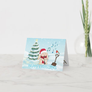 Tarjeta Festiva Cute Clarinet Player Bunny Rabbit with Robin