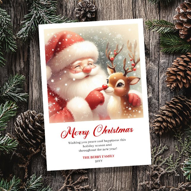 Tarjeta Festiva Cute Classic Santa With Rudolph Holiday Greeting   (Cute Classic Santa With Rudolph Holiday Greeting Card)
