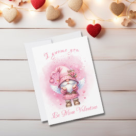 Tarjeta Festiva Cute color de agua rosa Gnome Día de San Valentín