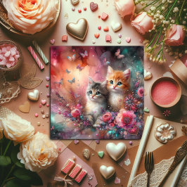 Tarjeta Festiva Cute Colorful Watercolor Cats Flores San Valentín 