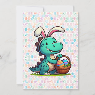 Tarjeta Festiva Cute, conejito de Pascua dinosaurio