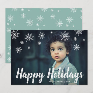 Tarjeta Festiva Cute Copos de Nieve Tiza Script Foto Felices Fiest