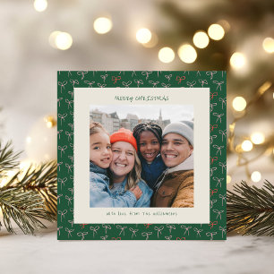 Tarjeta Festiva Cute Coquette Lazo Verde Navideño Foto Festiva
