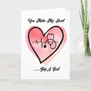 Tarjeta Festiva Cute Corazón de Acuarela Doctor Día de San Valentí