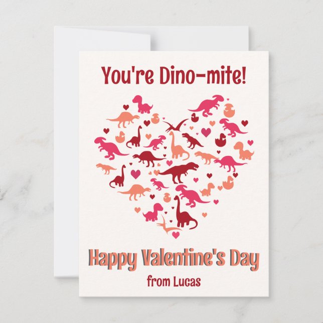 Tarjeta Festiva Cute Corazón de Dinosaurio Día de San Valentín par (Anverso)