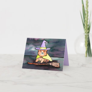 Tarjeta Festiva Cute Corgi Witch Watercolor