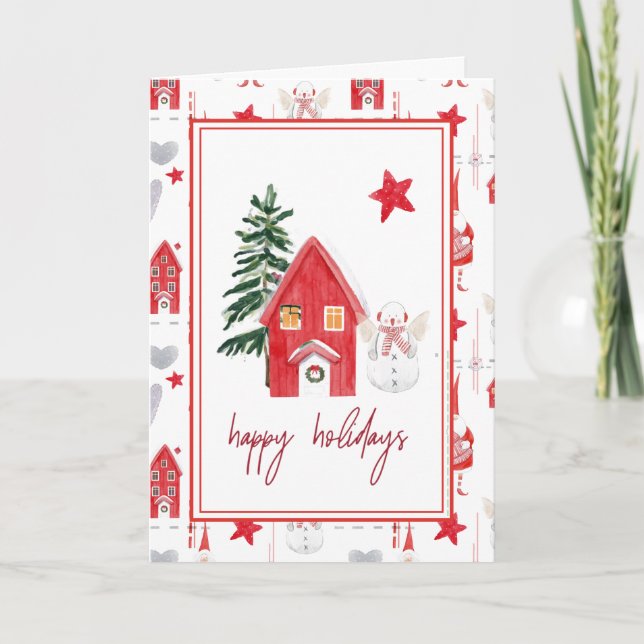 Tarjeta Festiva Cute Country Christmas Snowman Holiday Folded Card (Anverso)
