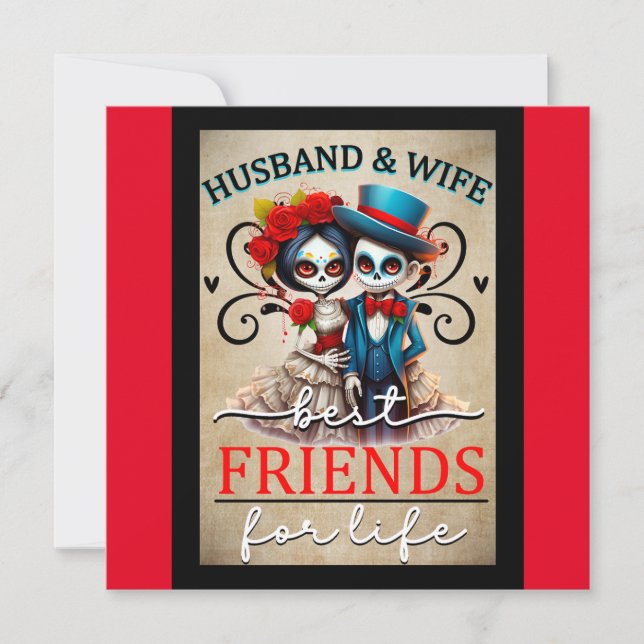 Tarjeta Festiva Cute Couple Calavera de Azúcar  (Anverso)