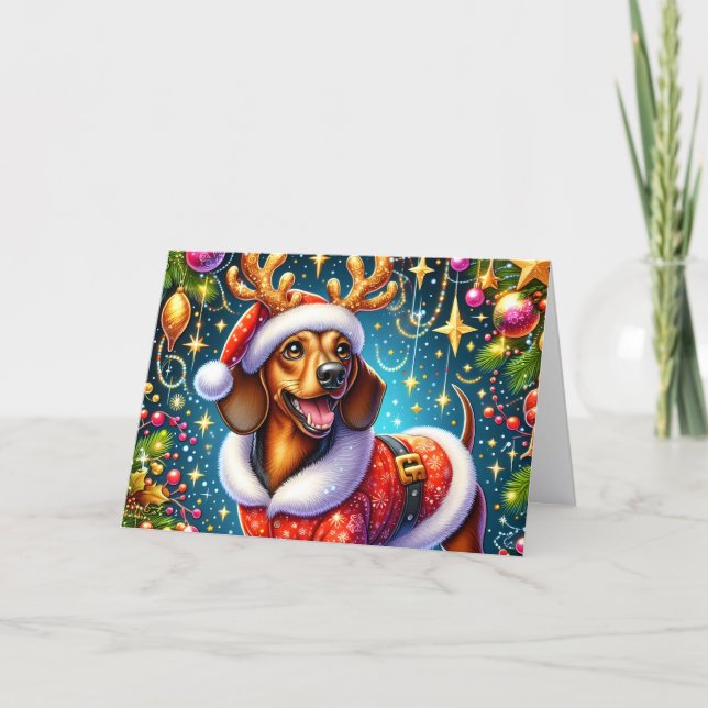 Tarjeta Festiva Cute Dachshund Christmas (Anverso)