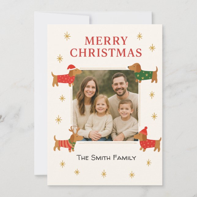Tarjeta Festiva Cute Dachshund Customizable Photo Christmas Card (Anverso)