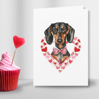Tarjeta Festiva Cute Dachshund Love Heart Watercolor Personalizado