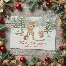 Tarjeta Festiva Cute Deer and Woodland Animals Merry Christmas
