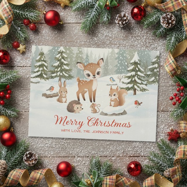 Tarjeta Festiva Cute Deer and Woodland Animals Merry Christmas (Subido por el creador)