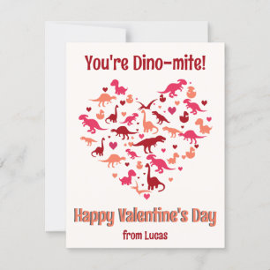 Tarjeta Festiva Cute Dinosaur Heart Clase para niños Día de San Va