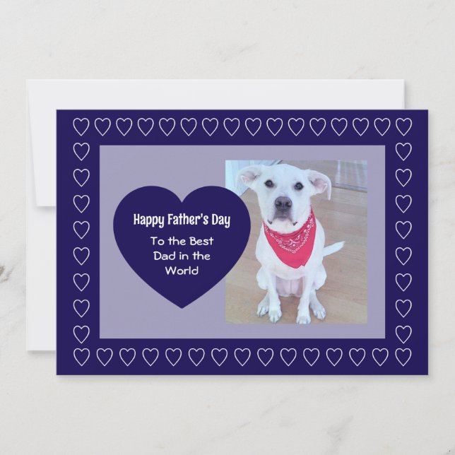 Tarjeta Festiva Cute Dog Dark Blue One Photo Heart Father's Day (Anverso)