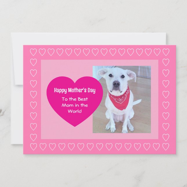 Tarjeta Festiva Cute Dog Hot Pink One Photo Heart Mother's Day (Anverso)