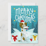 Tarjeta Festiva Cute Dog Merry Christmas Funny Winter<br><div class="desc">Tarjeta de vacaciones de invierno</div>