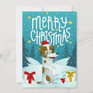 Tarjeta Festiva Cute Dog Merry Christmas Funny Winter