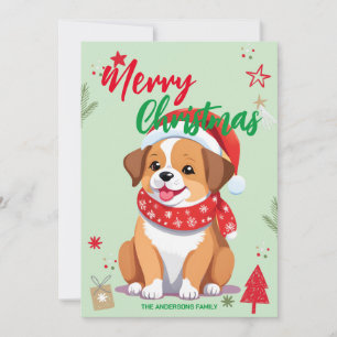 Tarjeta Festiva Cute Dog Puppy santa Navidades Holiday Nombre de l