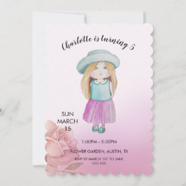 Tarjeta Festiva Cute Doll Watercolor Pintado A Mano