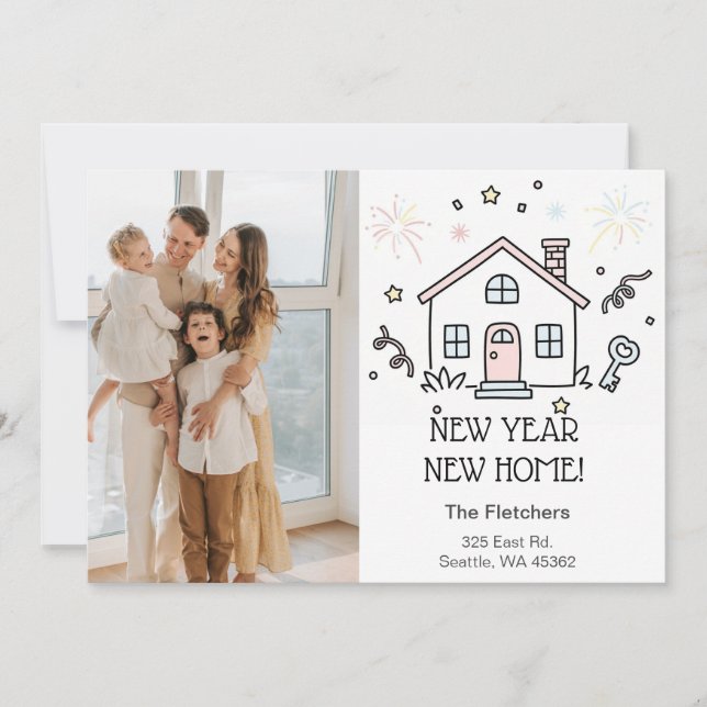 Tarjeta Festiva Cute Doodle New Year New Home Moving Photo (Anverso)
