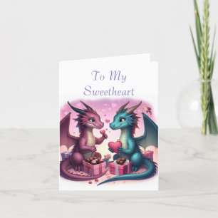 Tarjeta Festiva Cute Dragons Valentin Day Card