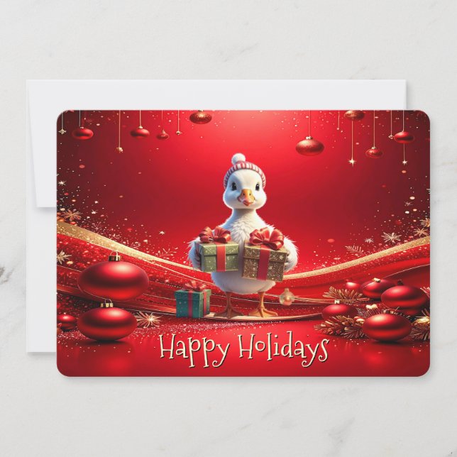 Tarjeta Festiva Cute Duck Christmas Holiday Card (Anverso)
