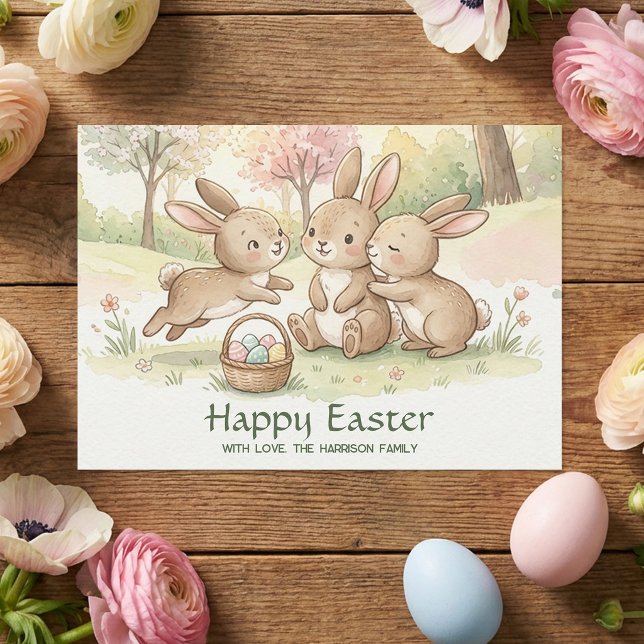 Tarjeta Festiva Cute Easter Bunny Egg Hunt & Picnic (Subido por el creador)