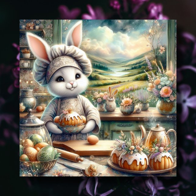 Tarjeta Festiva Cute Easter Kitchen Chef Bunny (Subido por el creador)