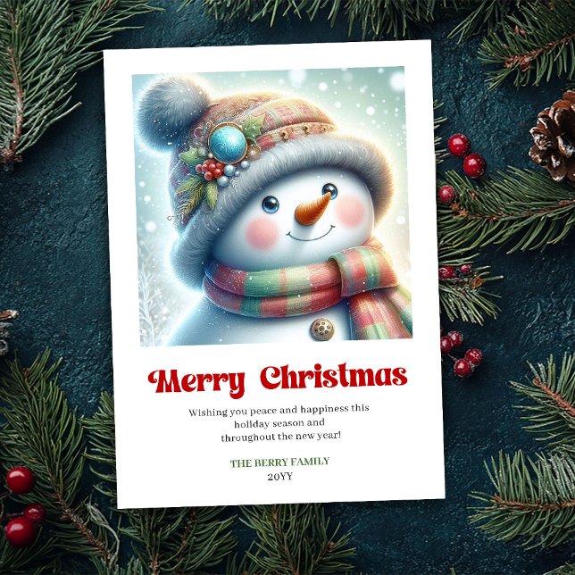 Tarjeta Festiva Cute editable funny snowman minimalist holiday  (Cute editable funny snowman minimalist holiday card)