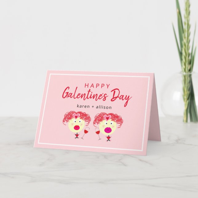 Tarjeta Festiva Cute el día de Galentine BFF Nombres de Chicas ros (Anverso)