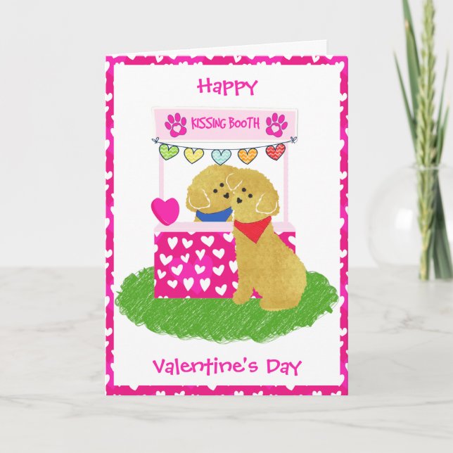 Tarjeta Festiva Cute El día de San Valentín Goldendoodles Kisoth (Anverso)