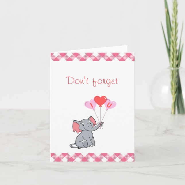 Tarjeta Festiva Cute elefante día de San Valentín  (Anverso)