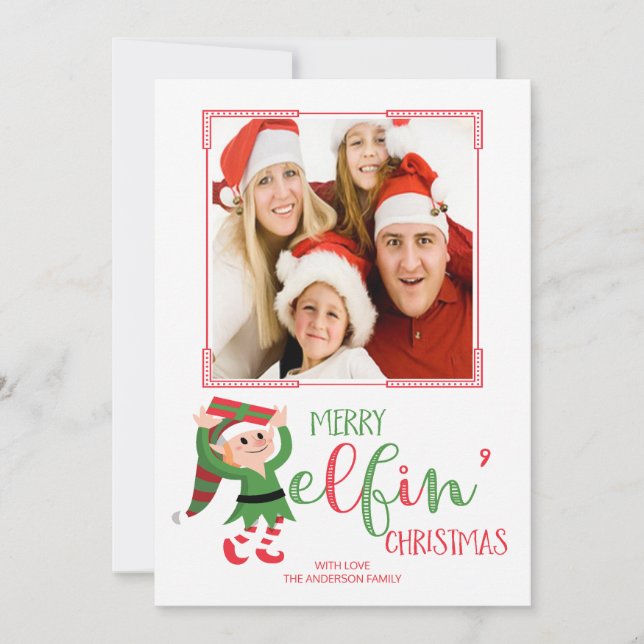 Tarjeta Festiva Cute Elf Elfin Christmas Photo Card (Anverso)