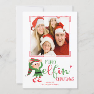 Tarjeta Festiva Cute Elf Elfin Christmas Photo Card
