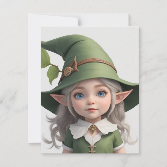 Tarjeta Festiva Cute Elven Witch (Anverso)