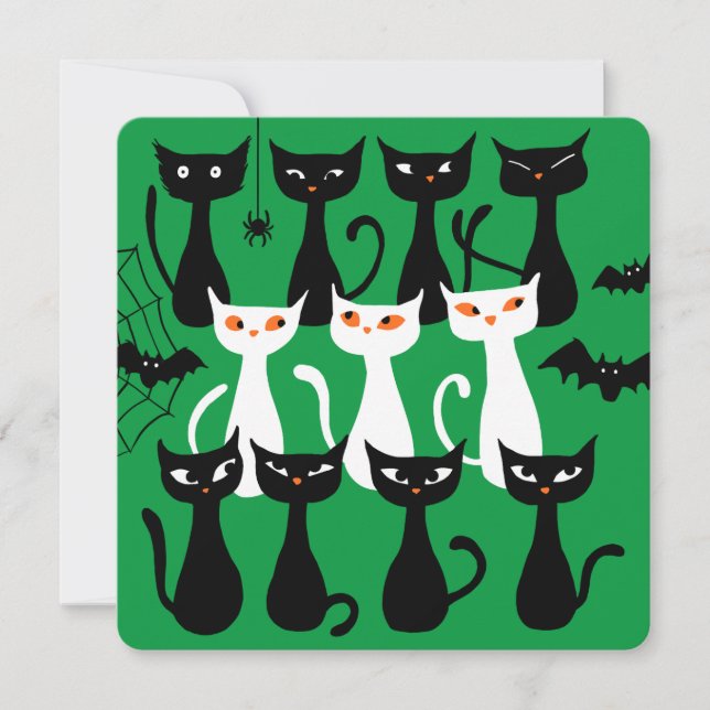 Tarjeta Festiva Cute espeluznante gatos de Halloween simple siluet (Anverso)